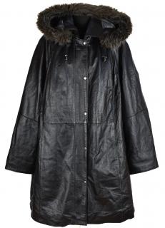 KOŽENÝ dámský černý měkký zimní kabát s kapucí Cellbes XXXXL