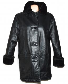 KOŽENÝ dámský černý měkký zimní kabát s kožíškem L