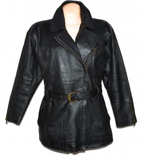 KOŽENÝ dámský černý zateplený kabát - křivák s páskem XXL