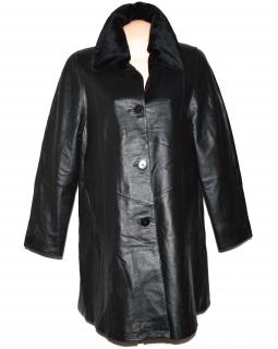KOŽENÝ dámský černý zateplený měkký kabát s kožíškem Todays XL