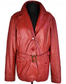 KOŽENÝ dámský červený měkký kabát s páskem Steffel 48