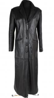 KOŽENÝ dámský dlouhý černý měkký kabát Golet L