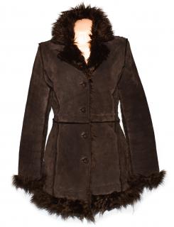 KOŽENÝ dámský hnědý broušený kabát s kožíškem Authentic 38