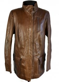 KOŽENÝ dámský hnědý měkký kabát na zip XL