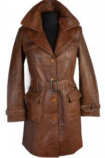 KOŽENÝ dámský hnědý měkký kabát s páskem George Vitalli S