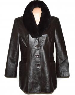 KOŽENÝ dámský hnědý měkký kabát s pravým kožíškem 40
