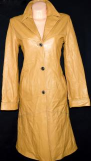 KOŽENÝ dámský hnědý měkký zateplený kabát 40