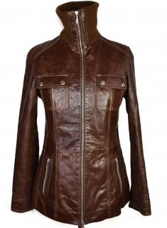 KOŽENÝ dámský hnědý zateplený kabát na zip Hi-Buxter 38