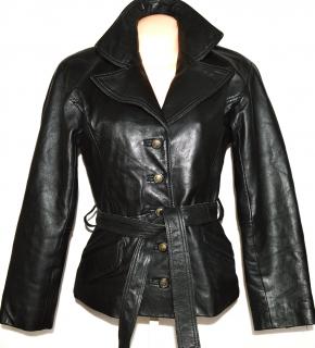 KOŽENÝ dámský měkký černý zateplený kabát s páskem CUBA L
