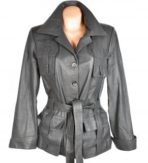 KOŽENÝ dámský šedý měkký kabát s páskem Ponto XL