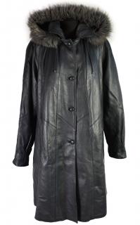KOŽENÝ dámský šedý zimní dlouhý kabát s kapucí s pravou kožešinou XXL