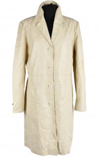 KOŽENÝ dámský smetanový měkký kabát JCC XL