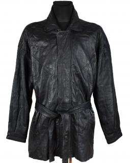 KOŽENÝ pánský černý měkký kabát s páskem Wilsons Leather XXL