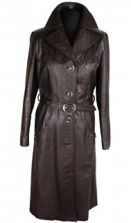 Kožený dámský čokoládový kabát s páskem  M*
