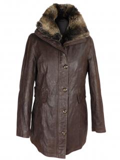 Kožený dámský hnědý zimní kabát YESSICA  M*