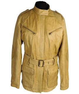 Kožený dámský  měkký pískový kabát s páskem XL*