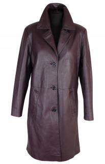 Kožený dámský měkký zateplený tmavě fialový kabát  L