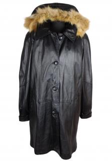 Kožený měkký dámský černý kabát s pravou kožešinou THOMAS&DANIELS*