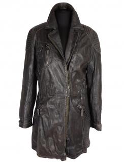 Kožený měkký dámský čokoládový kabát na zip křivák GIPSY L*