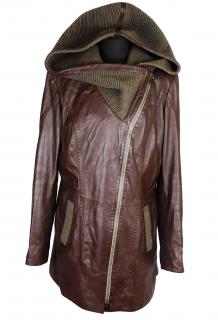 Kožený měkký dámský hnědý kabát s kapucí  na zip křivák MILETOS  L*