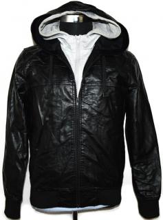Pánská černá koženková bunda na zip NEW LOOK M