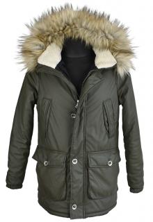 Pánská khaki zelená zimní parka s kapucí Pull&Bear S