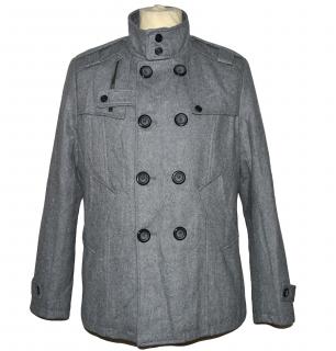 Pánský šedý zateplený dvouřadý kabát Ganeder M
