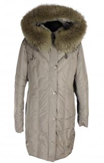 Péřový dámský béžový kabát s kapucí a pravou kožešinou PAKER  M*