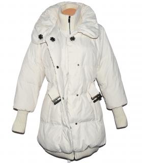 Péřový dámský prošívaný smetanový zimní kabát s páskem AMISU 38