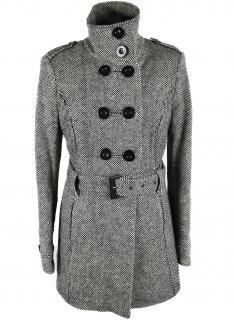 Vlněný (40%) dámský černobílý kabát s páskem YESSICA 38, 40, 42