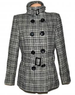 Vlněný (50%) dámský černobílý kabát s páskem C&A 16/42