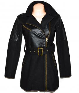 Vlněný (50%) dámský černý kabát - křivák s páskem Brave Soul XS