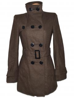 Vlněný (50%) dámský hnědý kabát s páskem Coolwater S