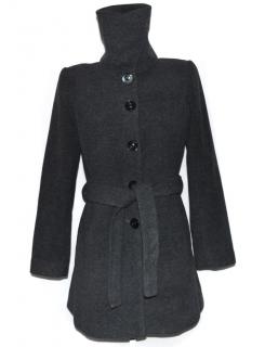 Vlněný (50%) dámský šedý kabát s páskem F&F M, L