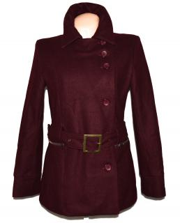 Vlněný (50%) dámský vínový kabát s páskem New Sensation L
