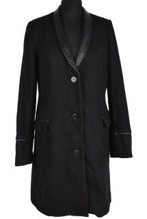 Vlněný (57%) dámský černý kabát s prvky z pravé kůže Laura Clement 14/42
