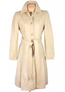 Vlněný (58%) dámský krémový dlouhý kabát s páskem M