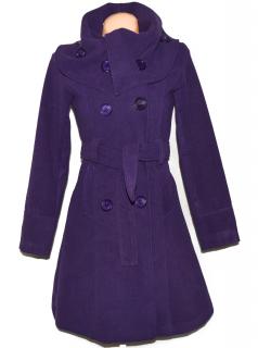 Vlněný (60%) dámský fialový kabát s páskem XS