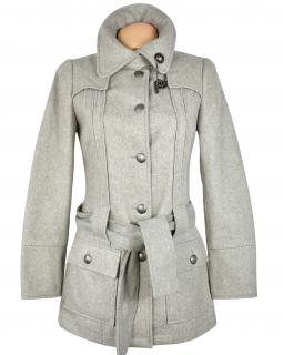 Vlněný (60%) dámský šedý kabát s páskem Promod S, L