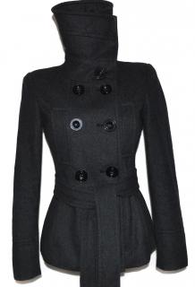 Vlněný (60%) dámský šedý kabát s páskem ZARA M