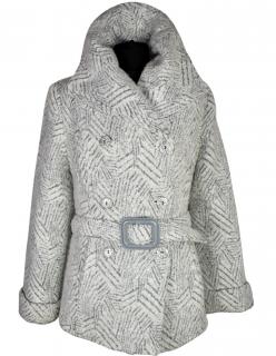 Vlněný (60%) dámský šedý zateplený kabát s páskem Sokal Collection M