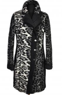 Vlněný (65%) dámský šedočerný kabát s leopardím vzorem BIBA 12/38