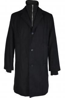 Vlněný (65%) pánský černý zateplený kabát na zip Smog M