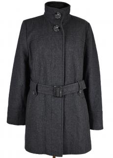 Vlněný (66%) dámský šedý kabát s páskem 46