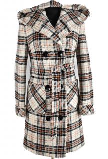 Vlněný (66%) dámský smetanový kabát s páskem a kapucí Andrea Martiny XS/S