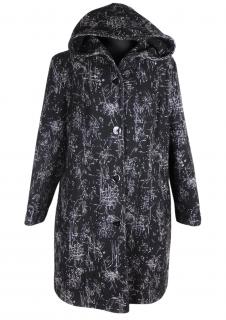 Vlněný (70%) dámský černobílý kabát s kapucí EXCLUSIVE  XXL  *