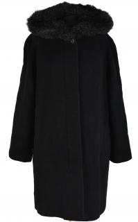 Vlněný (70%) dámský černý kabát s kapucí JB (vlna, kašmír) XXL