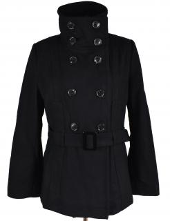 Vlněný (70%) dámský černý kabát s páskem M/L