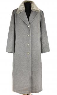 Vlněný (70%) dámský dlouhý šedý kabát s kožíškem Sharon (vlna, kašmír) XL