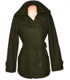 Vlněný (70%) dámský khaki zelený kabát s páskem VERO MODA L